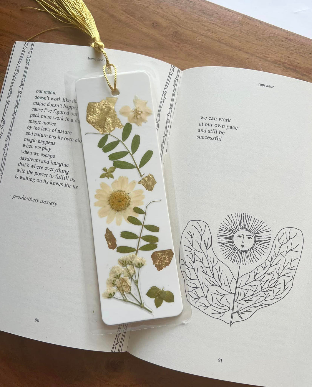 Cream + Gold Botanical Pressed Flower Bookmark